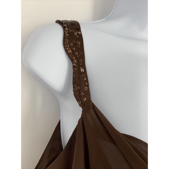 Evan Picone Plus Sz 16 Brown Formal Evening Sheer Sheath Shift Midi Dress Beaded - Picture 3 of 9
